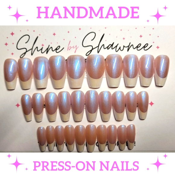 Handmade Luxury Press-On Nails | Sturdy & Reusable | HAILEY BIEBER FRENCH TIP - Picture 1 of 9